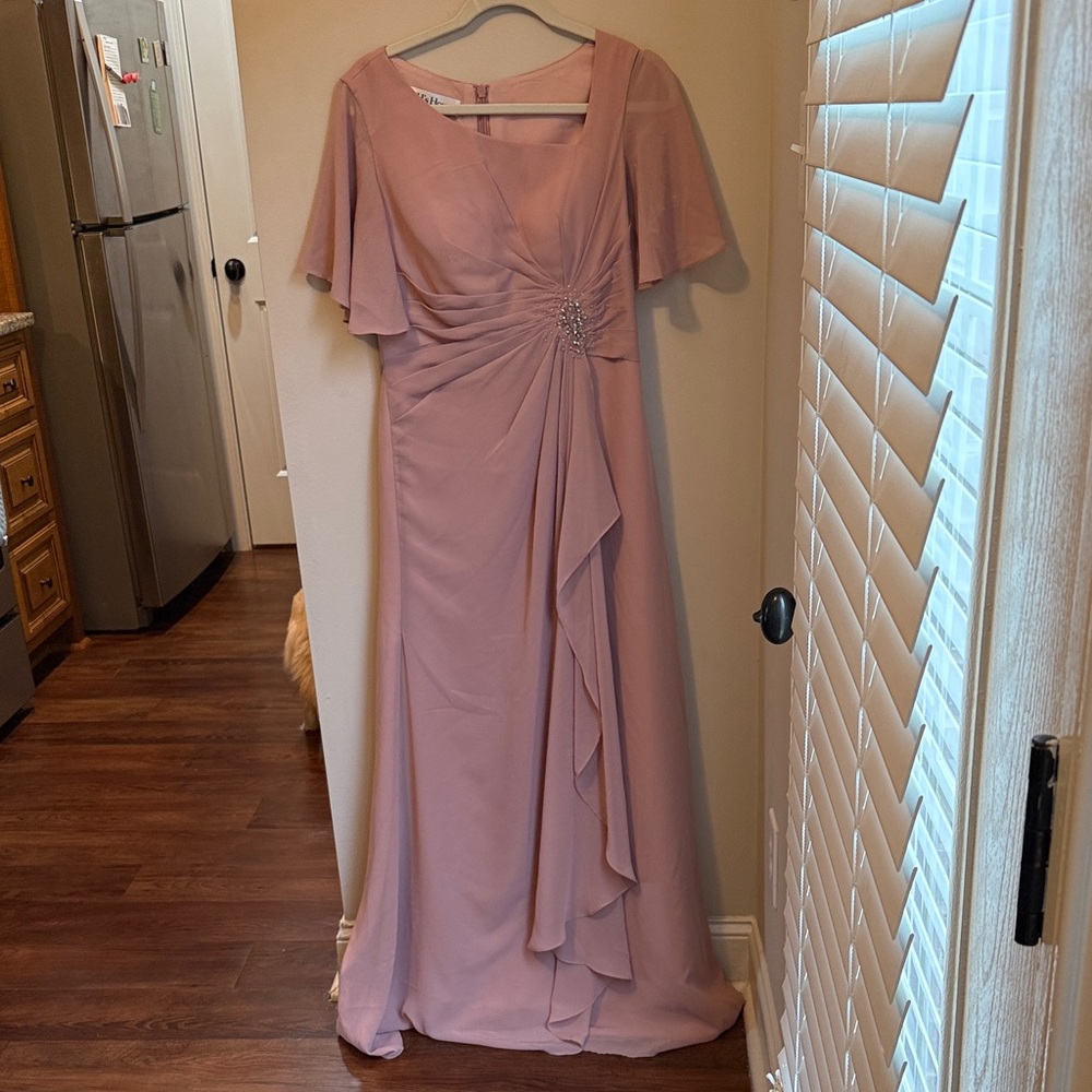 JJs House Dusty Rose Maxi Dress with Draped Cascade